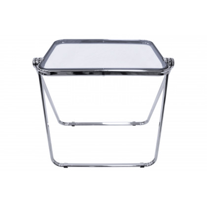 LeisureMod Lawrence Mid-Century Modern Square Folding End Table with Plastic Top and Iron Frame - Transparent Black