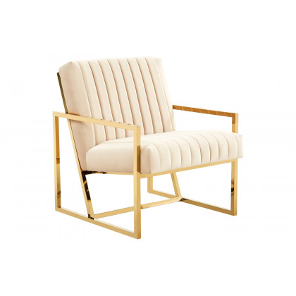 LeisureMod - Montgomery Velvet Pinstripe Design Accent Armchair with Gold Frame