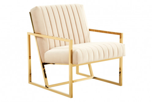 LeisureMod™ Montgomery Velvet Pinstripe Design Accent Armchair with Gold Frame - Beige