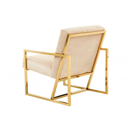 LeisureMod Montgomery Velvet Pinstripe Design Accent Armchair with Gold Frame - Beige