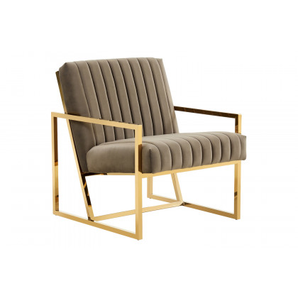 LeisureMod - Montgomery Velvet Pinstripe Design Accent Armchair with Gold Frame