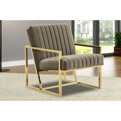 LeisureMod Montgomery Velvet Pinstripe Design Accent Armchair with Gold Frame - Dark Gray
