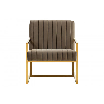 LeisureMod Montgomery Velvet Pinstripe Design Accent Armchair with Gold Frame - Dark Gray