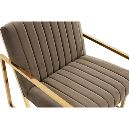 LeisureMod Montgomery Velvet Pinstripe Design Accent Armchair with Gold Frame - Dark Gray