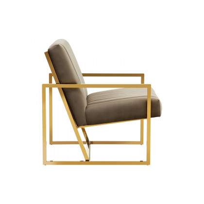 LeisureMod Montgomery Velvet Pinstripe Design Accent Armchair with Gold Frame - Dark Gray