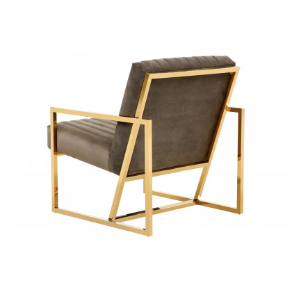 LeisureMod Montgomery Velvet Pinstripe Design Accent Armchair with Gold Frame - Dark Gray