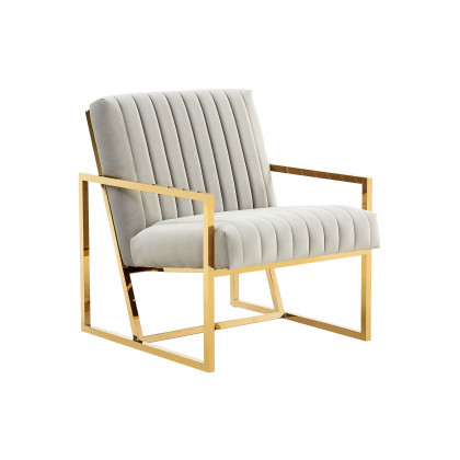 LeisureMod - Montgomery Velvet Pinstripe Design Accent Armchair with Gold Frame
