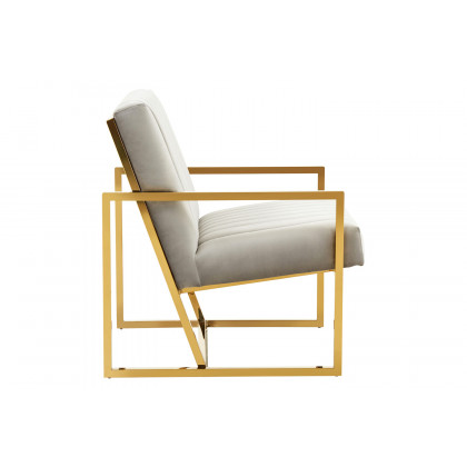 LeisureMod Montgomery Velvet Pinstripe Design Accent Armchair with Gold Frame - Light Gray