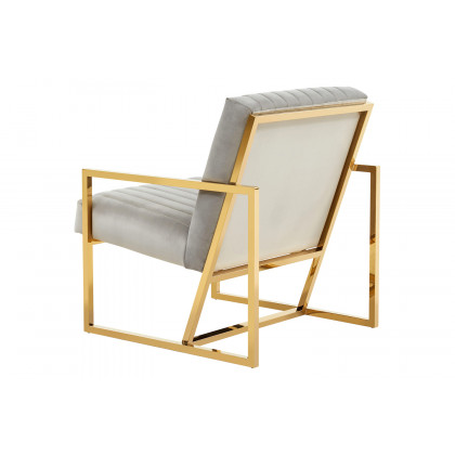 LeisureMod Montgomery Velvet Pinstripe Design Accent Armchair with Gold Frame - Light Gray