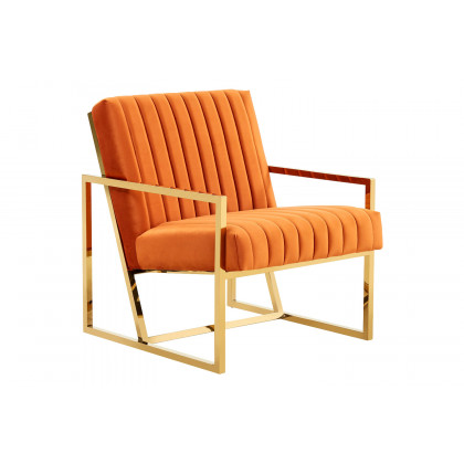 LeisureMod - Montgomery Velvet Pinstripe Design Accent Armchair with Gold Frame