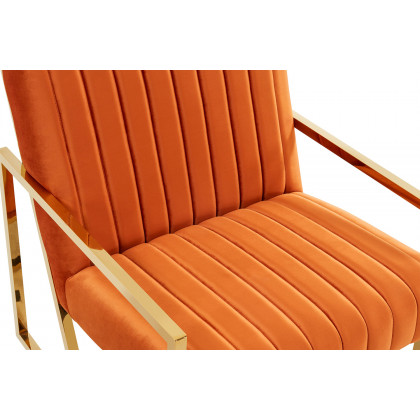 LeisureMod Montgomery Velvet Pinstripe Design Accent Armchair with Gold Frame - Orange/Marmalade
