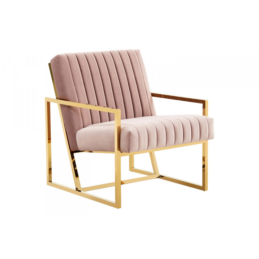 LeisureMod - Montgomery Velvet Pinstripe Design Accent Armchair with Gold Frame