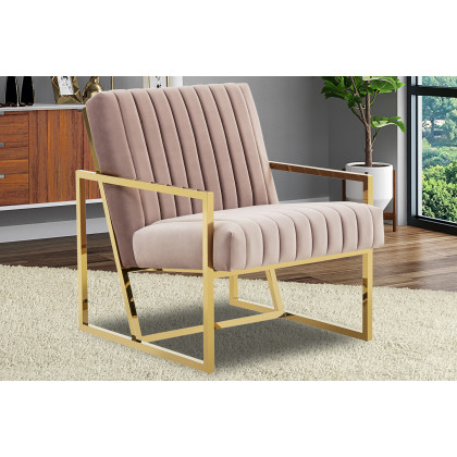 LeisureMod - Montgomery Velvet Pinstripe Design Accent Armchair with Gold Frame