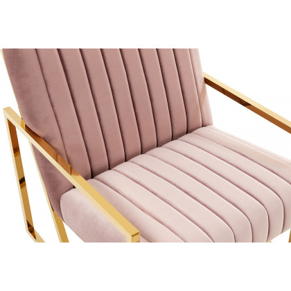 LeisureMod Montgomery Velvet Pinstripe Design Accent Armchair with Gold Frame - Pink