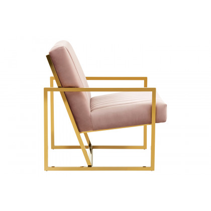 LeisureMod Montgomery Velvet Pinstripe Design Accent Armchair with Gold Frame - Pink