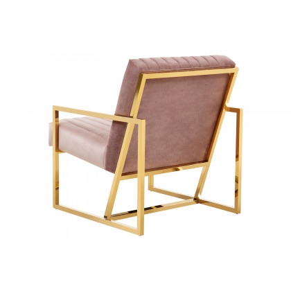 LeisureMod Montgomery Velvet Pinstripe Design Accent Armchair with Gold Frame - Pink