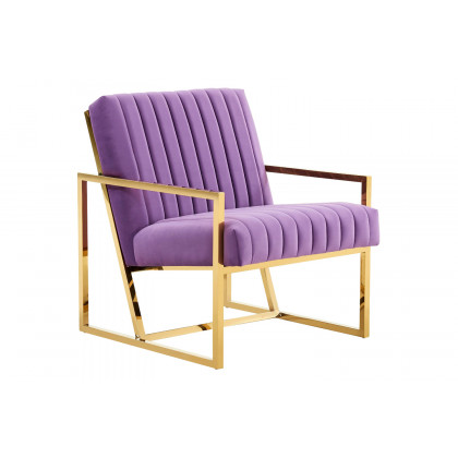 LeisureMod - Montgomery Velvet Pinstripe Design Accent Armchair with Gold Frame