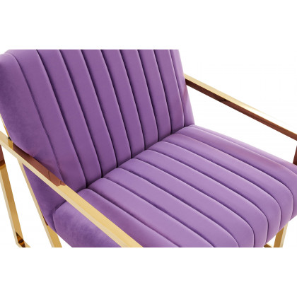 LeisureMod Montgomery Velvet Pinstripe Design Accent Armchair with Gold Frame - Purple