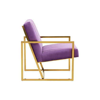 LeisureMod Montgomery Velvet Pinstripe Design Accent Armchair with Gold Frame - Purple