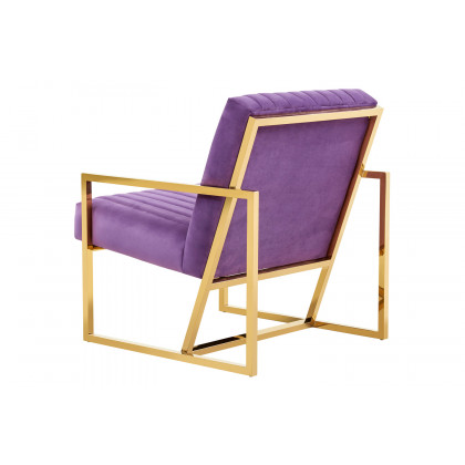 LeisureMod Montgomery Velvet Pinstripe Design Accent Armchair with Gold Frame - Purple