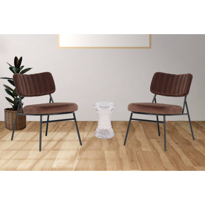 LeisureMod Marilane Velvet Accent Chair with Metal Frame - Coffee/Brown