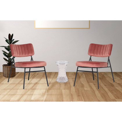 LeisureMod Marilane Velvet Accent Chair with Metal Frame - Royal/Rose