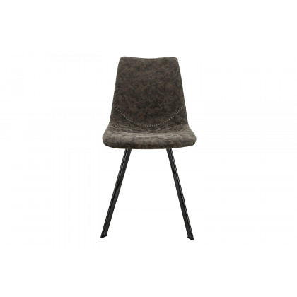 LeisureMod Markley Modern Leather Dining Chair with Black Metal  Legs - Gray