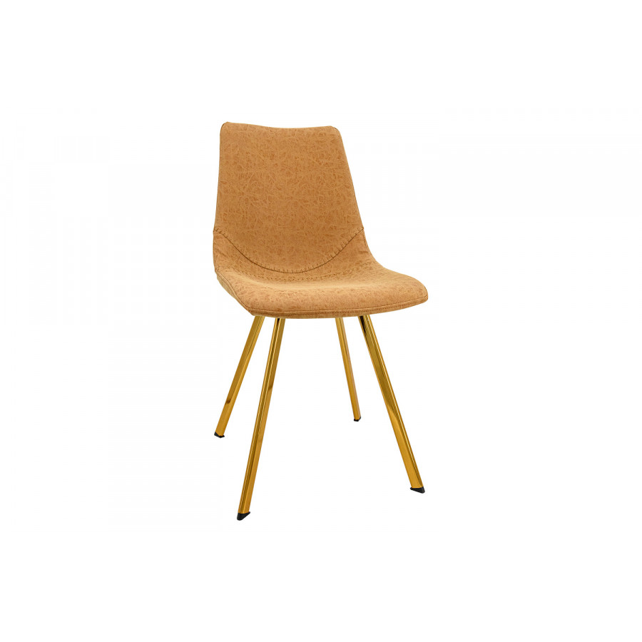 LeisureMod Markley Modern Leather Dining Chair with Gold Metal Legs - Light Brown