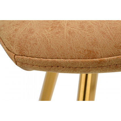 LeisureMod Markley Modern Leather Dining Chair with Gold Metal Legs - Light Brown