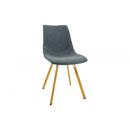 LeisureMod Markley Modern Leather Dining Chair with Gold Metal Legs - Peacock/Blue