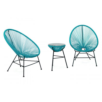 LeisureMod - Montara 3 Piece Outdoor Lounge Patio Chairs with Glass Top Table