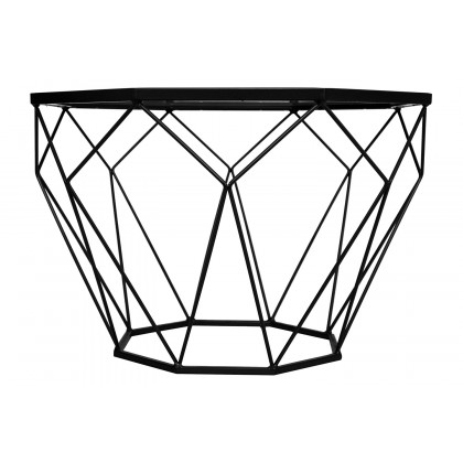 LeisureMod Malibu Modern Octagon Glass Top Coffee Table/End Table with Gold Metal Base - Black