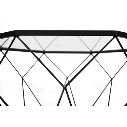 LeisureMod Malibu Modern Octagon Glass Top Coffee Table/End Table with Gold Metal Base - Black
