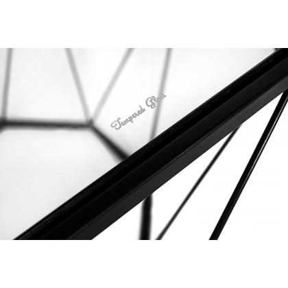 LeisureMod Malibu Modern Octagon Glass Top Coffee Table/End Table with Gold Metal Base - Black
