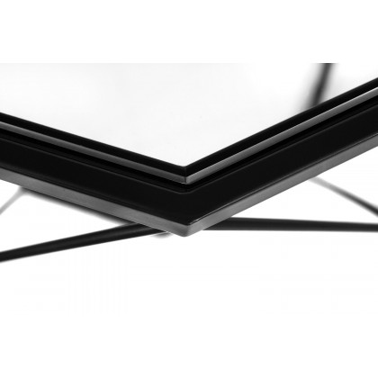 LeisureMod Malibu Modern Octagon Glass Top Coffee Table/End Table with Gold Metal Base - Black