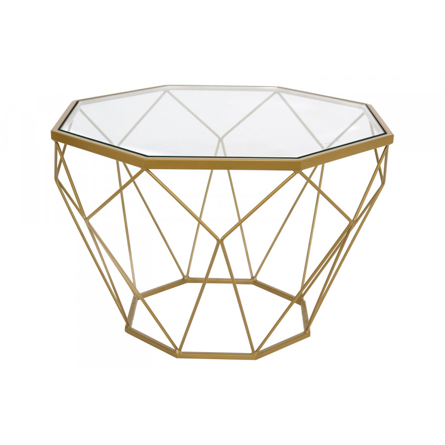 LeisureMod - Malibu Modern Octagon Glass Top Coffee Table/End Table with Gold Metal Base