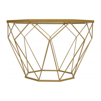 LeisureMod - Malibu Modern Octagon Glass Top Coffee Table/End Table with Gold Metal Base