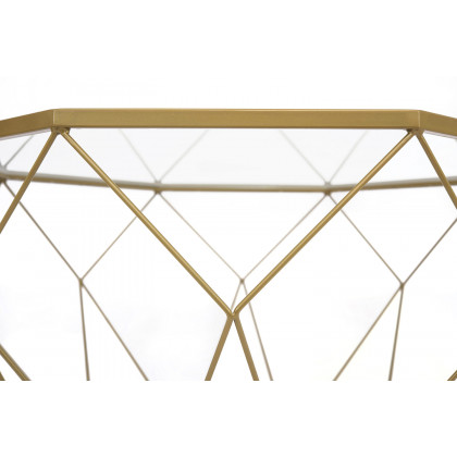 LeisureMod Malibu Modern Octagon Glass Top Coffee Table/End Table with Gold Metal Base - Gold