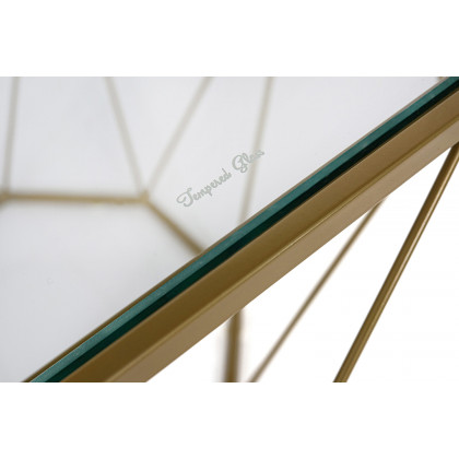 LeisureMod Malibu Modern Octagon Glass Top Coffee Table/End Table with Gold Metal Base - Gold