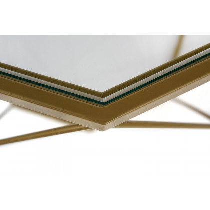 LeisureMod Malibu Modern Octagon Glass Top Coffee Table/End Table with Gold Metal Base - Gold