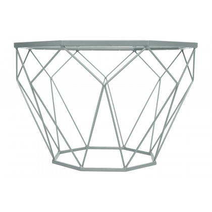 LeisureMod Malibu Modern Octagon Glass Top Coffee Table/End Table with Gold Metal Base - Gray
