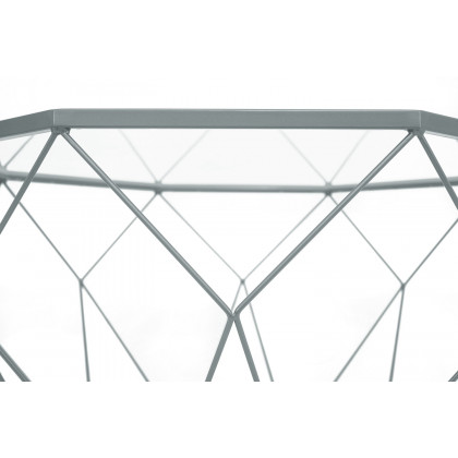 LeisureMod Malibu Modern Octagon Glass Top Coffee Table/End Table with Gold Metal Base - Gray