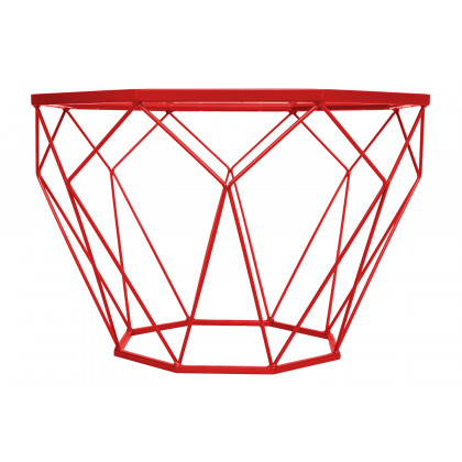 LeisureMod Malibu Modern Octagon Glass Top Coffee Table/End Table with Gold Metal Base - Red