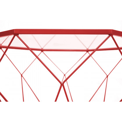 LeisureMod Malibu Modern Octagon Glass Top Coffee Table/End Table with Gold Metal Base - Red