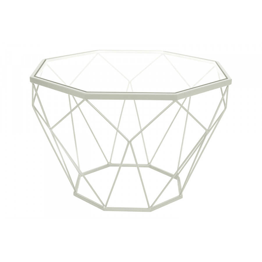 LeisureMod Malibu Modern Octagon Glass Top Coffee Table/End Table with Gold Metal Base - White