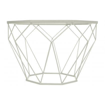 LeisureMod Malibu Modern Octagon Glass Top Coffee Table/End Table with Gold Metal Base - White
