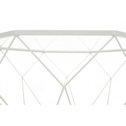 LeisureMod Malibu Modern Octagon Glass Top Coffee Table/End Table with Gold Metal Base - White