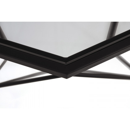 LeisureMod Malibu Modern Octagon Glass Top Coffee Table with Gold Metal Base - Black