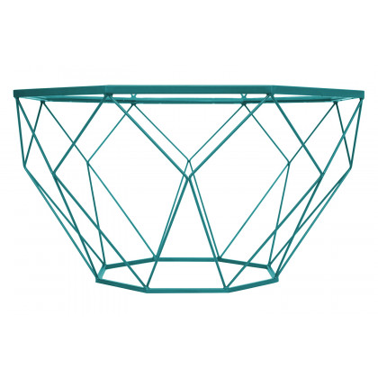 LeisureMod Malibu Modern Octagon Glass Top Coffee Table with Gold Metal Base - Blue