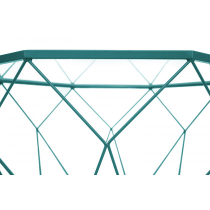 LeisureMod Malibu Modern Octagon Glass Top Coffee Table with Gold Metal Base - Blue